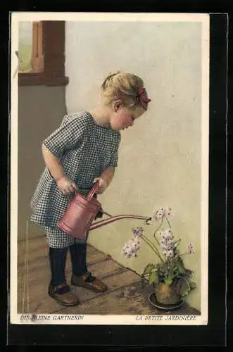 AK Kleine Gärtnerin giesst die Blumen