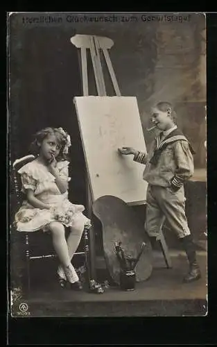 AK Kleiner Maler mit seinem Modell