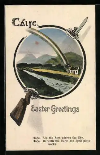 AK Easter Greetings, Kriegsostern, Gewehr mit aufgepflanztem Bajonett