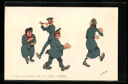 AK Soldaten in Uniform mit Frauen im Kreis