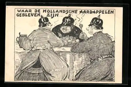 AK Waar de Hollandsche aardappelen gebleven zijn, Soldaten beim Essen