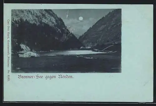 Mondschein-AK Brenner, Brenner-See gegen Norden