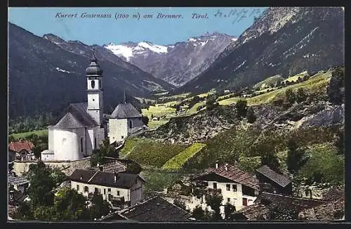 AK Gossensass am Brenner, Panorama mit Kirche