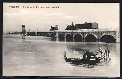 AK Venezia, Ponte della Ferrovia sulla Laguna, Gondel