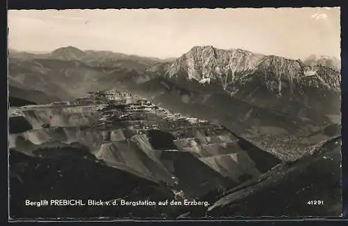 AK Prebichl, Berglift, Blick von der Bergstation auf den Erzberg