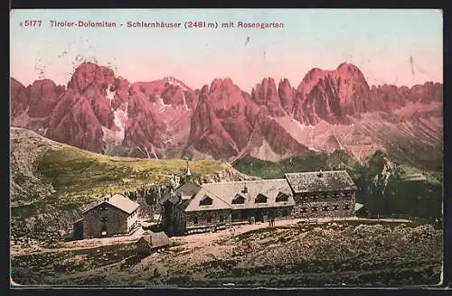AK Schlernhäuser, Ansicht mit Rosengarten, Tiroler Dolomiten