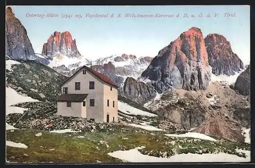 AK Ostertag-Hütte Vajolontal d. S. Welschnoven-Karersee d. D. u. Ö. A. V., Ortsansicht