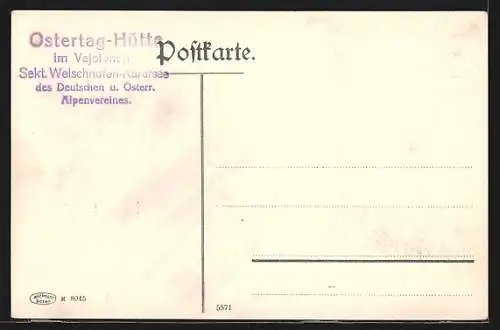 AK Ostertag-Hütte Vajolontal d. S. Welschnoven-Karersee d. D. u. Ö. A. V., Ortsansicht