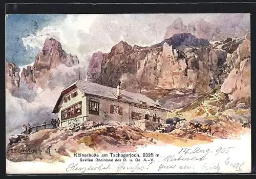 Künstler-AK Edward Theodore Compton: Kölnerhütte, Tschagerjoch