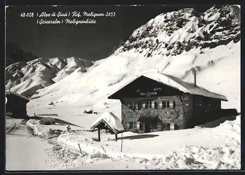 AK Molignonhütte auf der Seiseralm im tiefsten Schnee