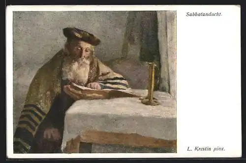 Künstler-AK Alter Rabbi liest in seinem Zimmer