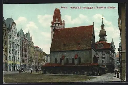 AK Prag, Altneusynagoge und jüdisches Rathaus