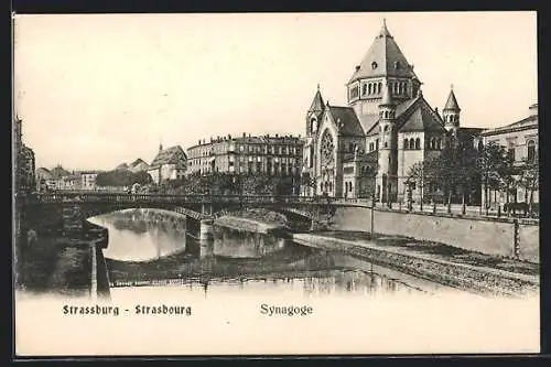 AK Strassburg, Synagoge mit Brücke