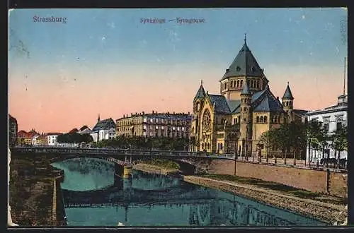 AK Strassburg, Synagoge mit Brücke