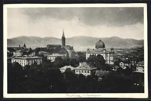 AK Teplitz Schönau / Teplice, Gesamtansicht mit Synagoge