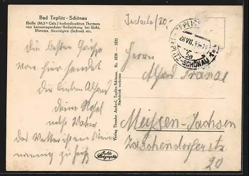 AK Bad Teplitz-Schönau, Teilansicht mit Synagoge u. Schlossberg