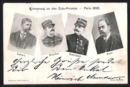 AK Zola-Prozess 1898 in Paris, Affaire Dreyfus, Esterhazy und Labori