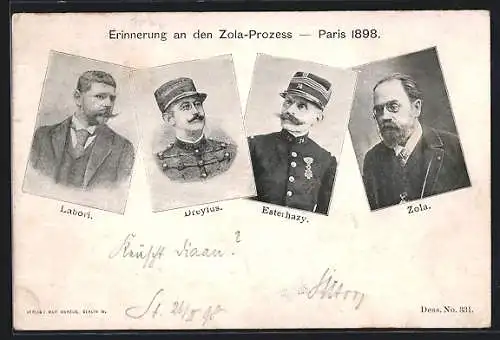 AK Zola-Prozess 1898 in Paris, Affaire Dreyfus, Esterhazy, Labori und Zola