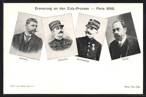 AK Affaire Dreyfus, Zola-Prozess 1898 in Paris, Labori und Esterhazy