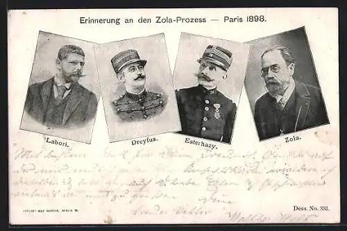 AK Affaire Dreyfus, Zola-Prozess 1898 in Paris, Labori, Esterhazy