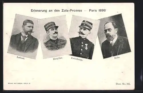 AK Affaire Dreyfus, Zola-Prozess 1898 in Paris, Beteiligte