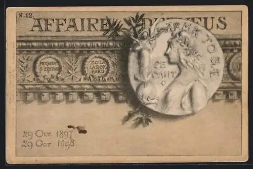 AK Affaire Dreyfus 1898 in Paris, Münze