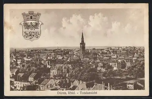 AK Düren / Rhld., Totalansicht und Wappen
