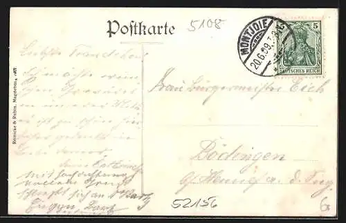 AK Montjoie, Ortspartie mit der Ruine Haller