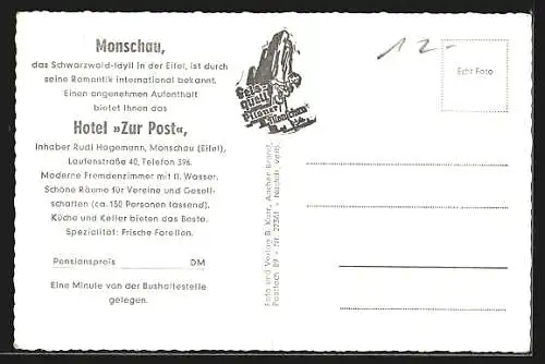 AK Monschau /Eifel, Hotel-Restaurant Zur Post, Innenansichten