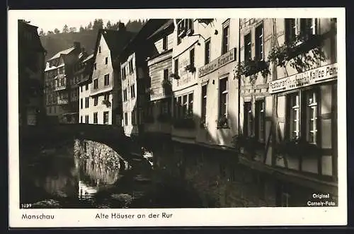 AK Monschau, alte Häuser an der Rur