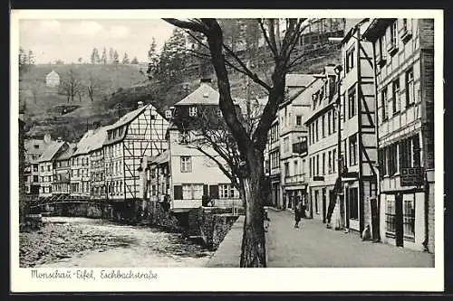AK Monschau, Eschbachstrasse am Fluss mit Brücke
