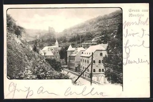 AK Montjoie, Ortspartie mit Kirche im Winter