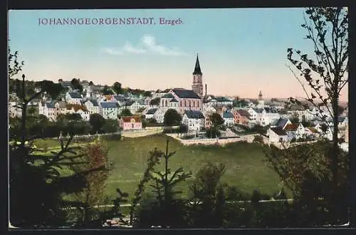AK Johanngeorgenstadt /Erzgeb., Teilansicht mit Kirche