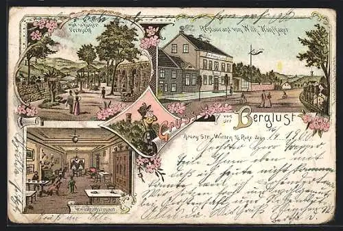 Lithographie Witten /Ruhr, Restaurant Berglust W. Wohlfahrt, Ardey Strasse, mit Gesellschaftszimmer und Fernsicht