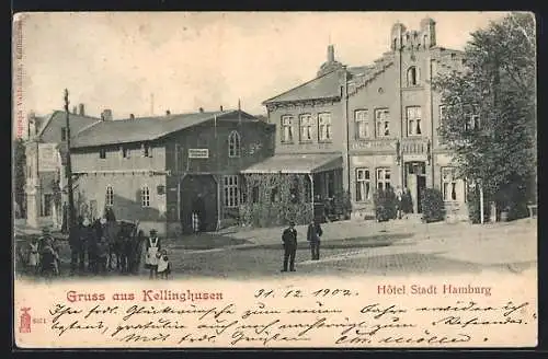 AK Kellinghusen, Hotel Stadt Hamburg mit kleiner Versammlung