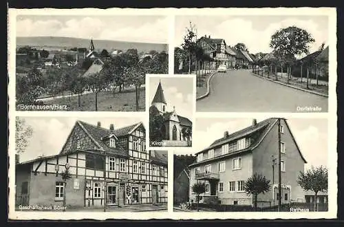 AK Bornhausen /Harz, Geschäftshaus Böker, Dorfstrasse, Ortsansicht