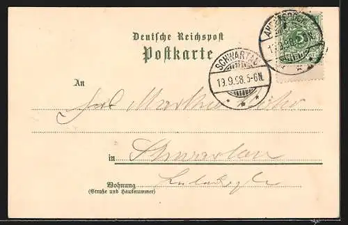 Lithographie Ahrensbök, Post mit Pferdekutsche, Denkmal von Kaiser Wilhelm I., Kirche