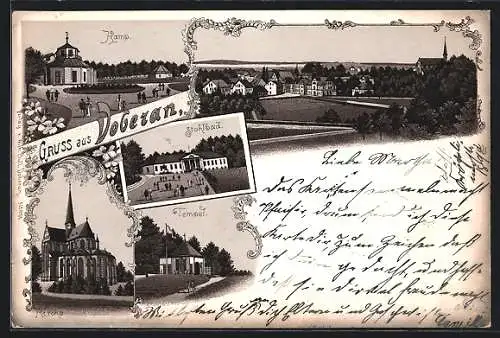 Lithographie Doberan, Stahlbad, Tempel, Kirche, Kamp, Ortsansicht