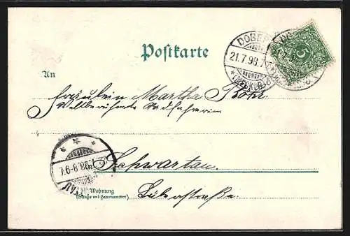 Lithographie Doberan, Stahlbad, Tempel, Kirche, Kamp, Ortsansicht