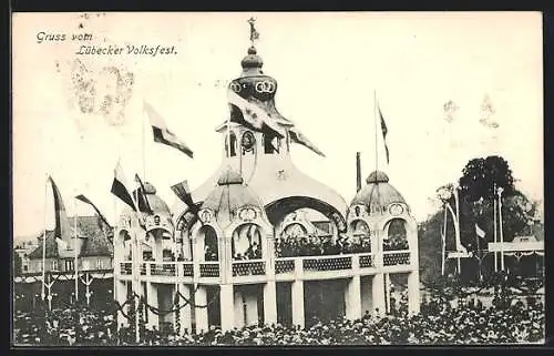 AK Lübeck, Volksfest, Festplatz mit grossem Pavillon
