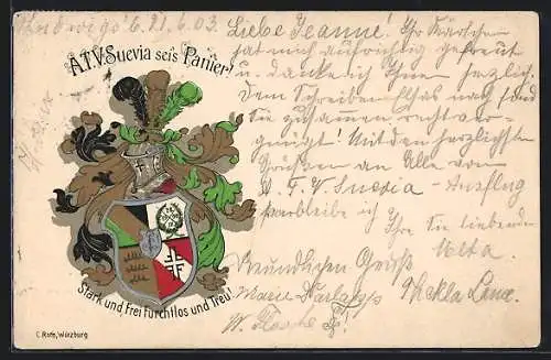 Lithographie Würzburg, Studentenwappen der ATV Suevia