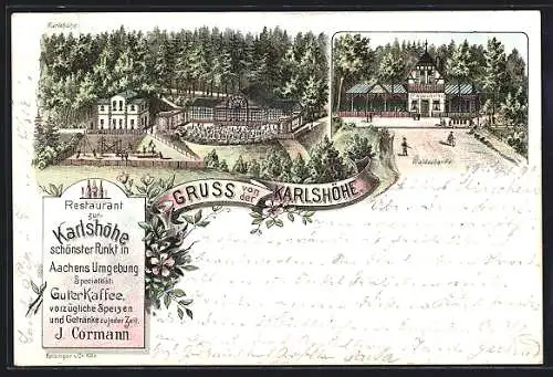 Lithographie Aachen, Gasthof auf der Karlshöhe, Waldschenke