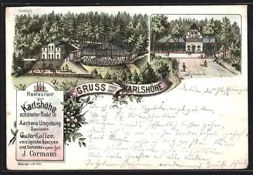 Lithographie Aachen, Gasthof auf der Karlshöhe, Waldschenke