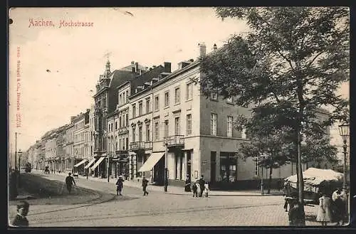 AK Aachen, Hochstrasse mit Kreuzung und Geschäften