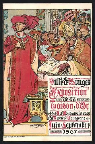 Künstler-AK Bruges, Exposition de la Toison d`Or 1907, Geistliche mit einem Buch, Ausstellung