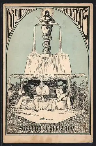 Künstler-AK Bienne, studieren unter dem Brunnen, studentische Szene