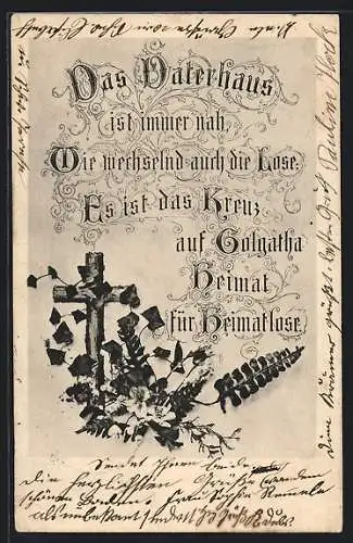 AK Kreuz und Efeublätter, Das Vaterhaus, religiöser Spruch