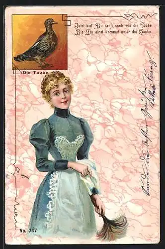 Lithographie Die Taube, Jetzt bist du sanft nach wie die Taube..., Dienstmädchen