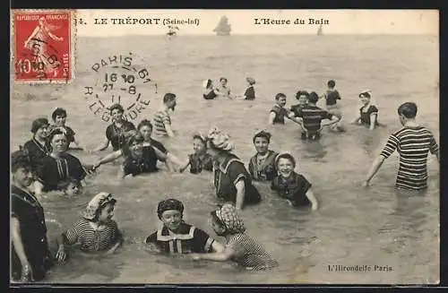 AK Le Tréport, L`Heure du Bain, Menschen im Wasser