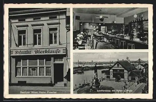 AK Duisburg-Ruhrort, Gasthaus Ruhrorter Bierklause, Innenansicht, Schifferbörse mit Hafen und Rhein